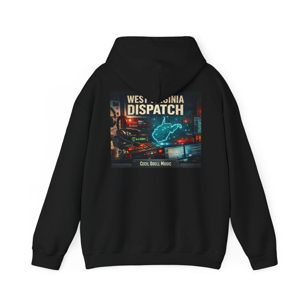 West Virginia Dispatch Hoodie: Retro Neon State Map & Eagle Graphic
