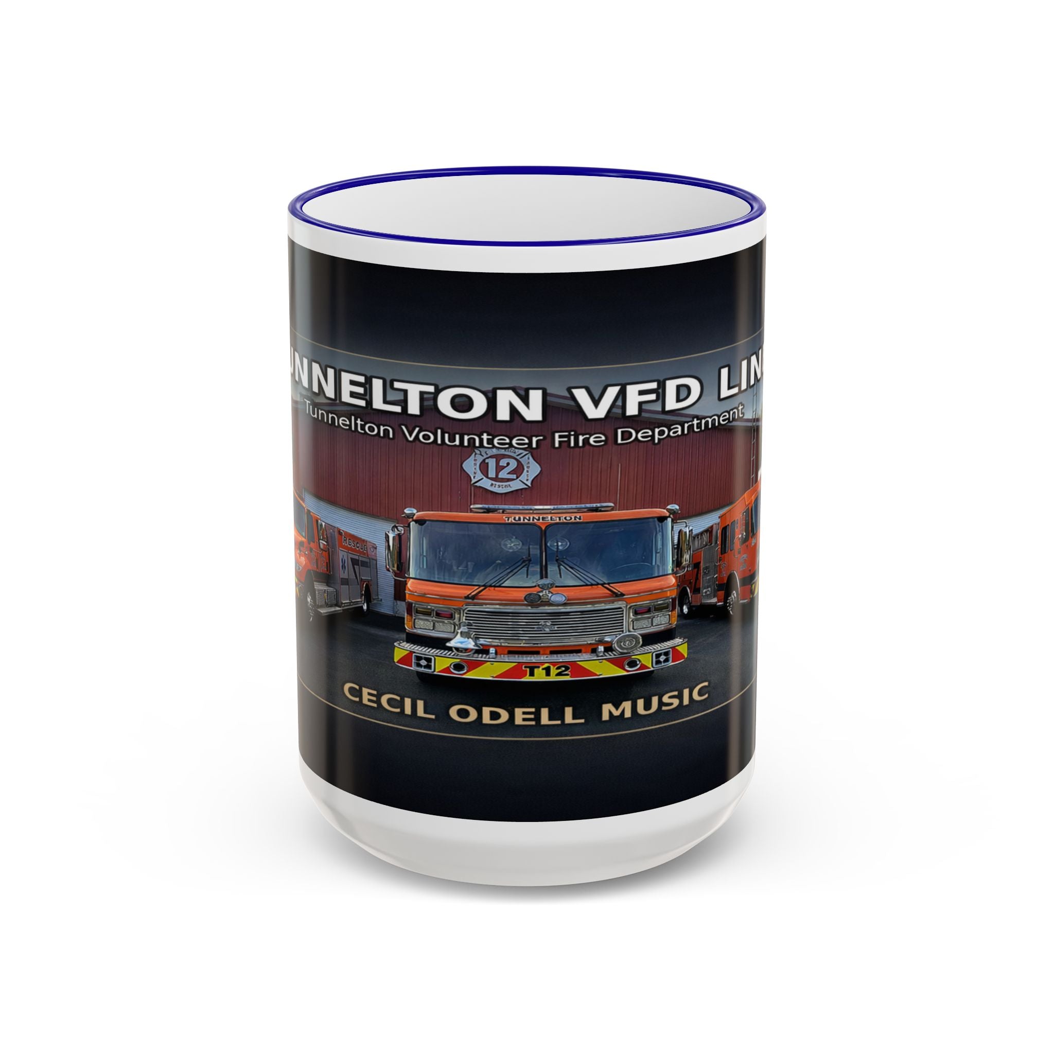 Fire Truck Photo Accent Rim Mug: "Cecil Odell Music" Volunteer Fire Department Tribute (11oz/15oz)