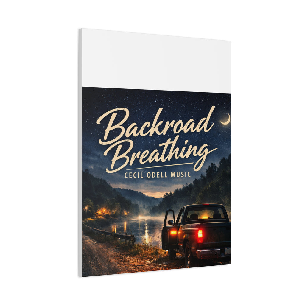 Backroad Breathing Matte Canvas Wall Art: Night Truck Landscape Music Print