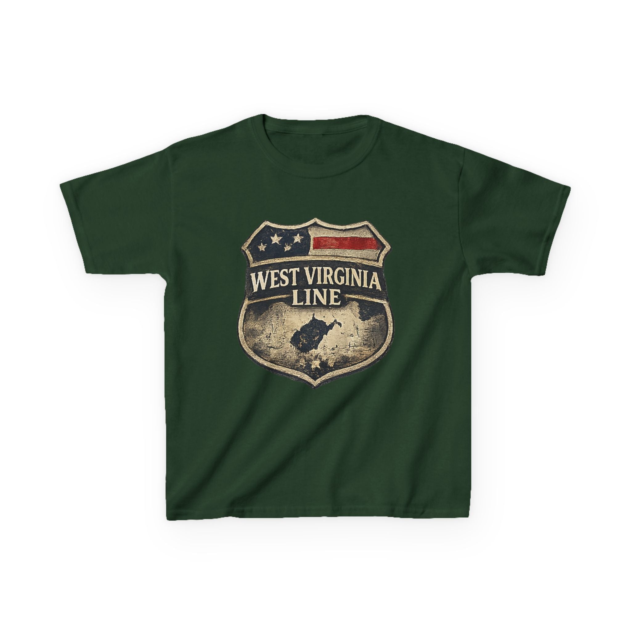 Kids T‑Shirt: Vintage West Virginia Line Badge with Eagle & American Flag