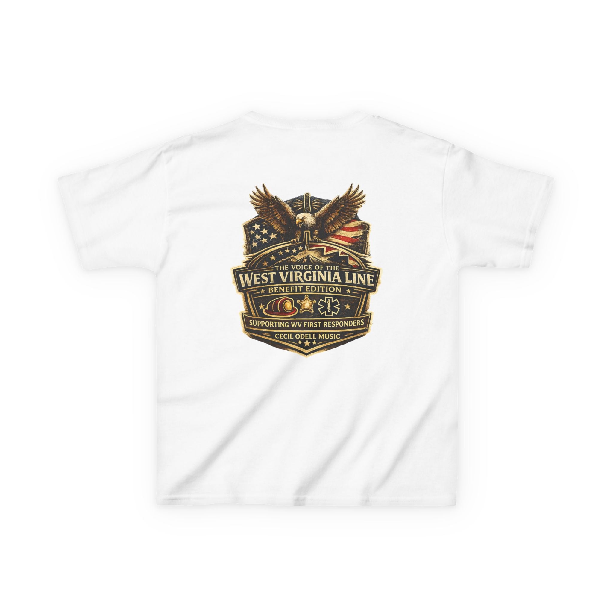 Kids T‑Shirt: Vintage West Virginia Line Badge with Eagle & American Flag