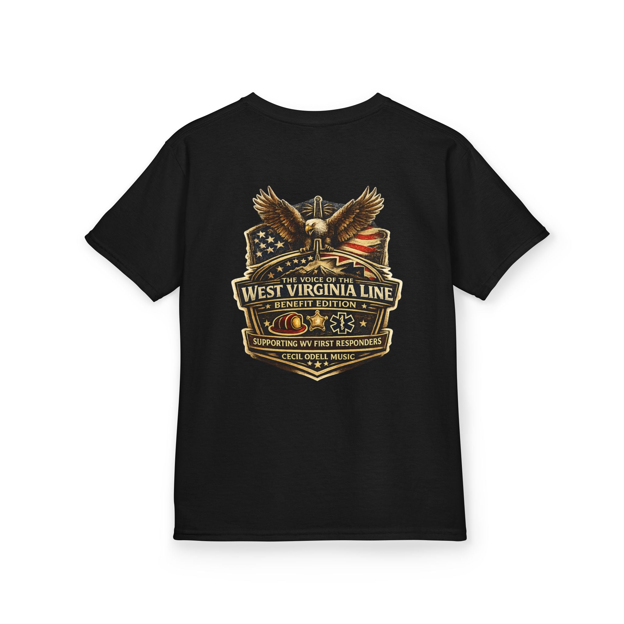 Kids T‑Shirt: Vintage West Virginia Line Badge with Eagle & American Flag