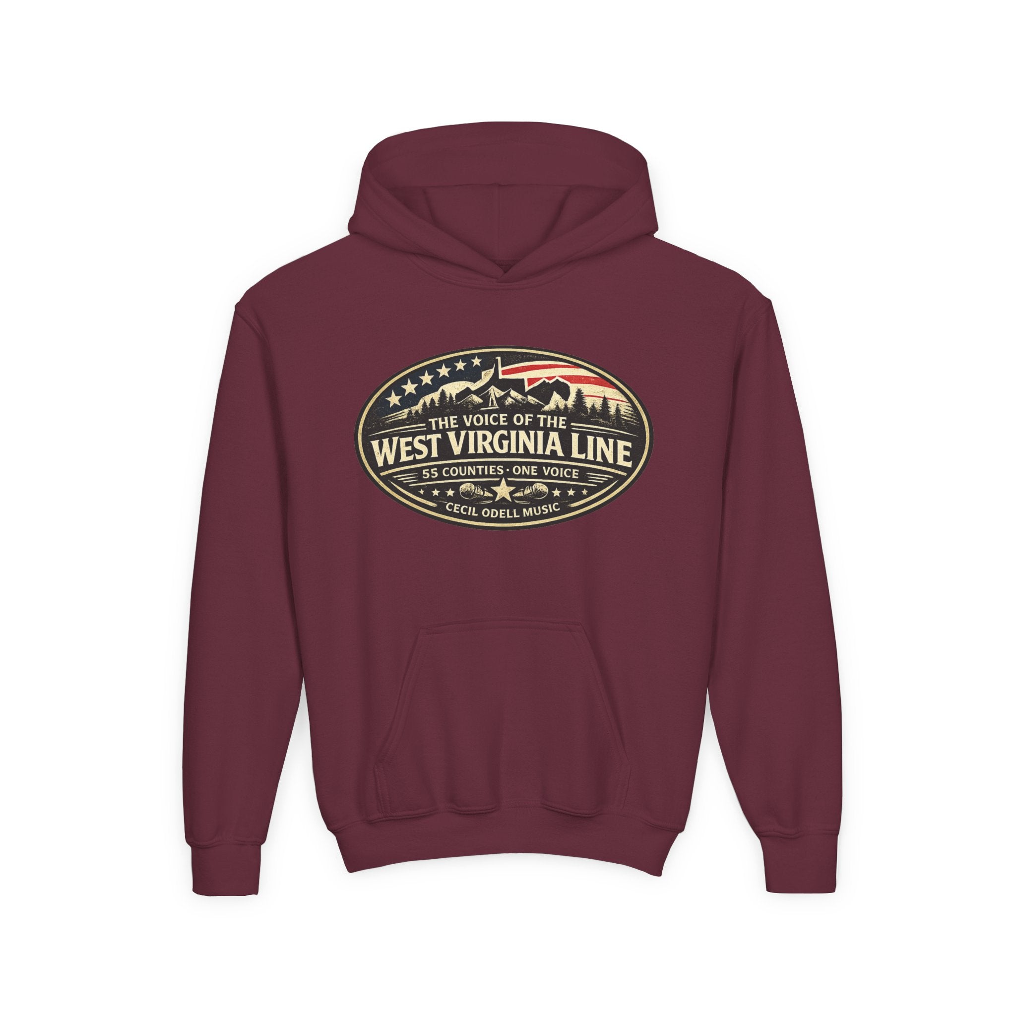 Youth Hoodie - '55 County Line' West Virginia Line Music Graphic Pullover