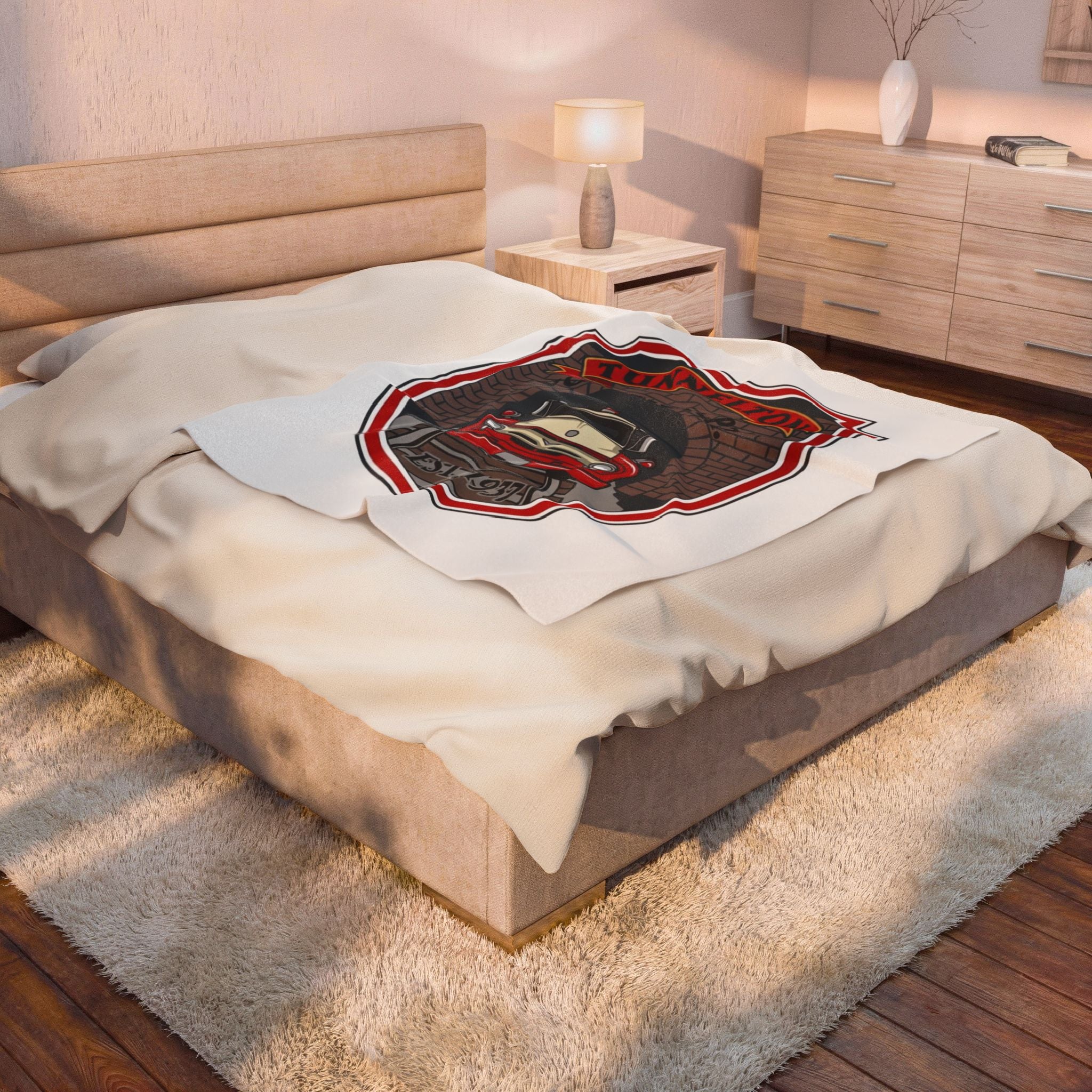 Velveteen Blanket: Tunnelton Volunteer Fire Dept. Vintage Firetruck Crest (EST. 1937)