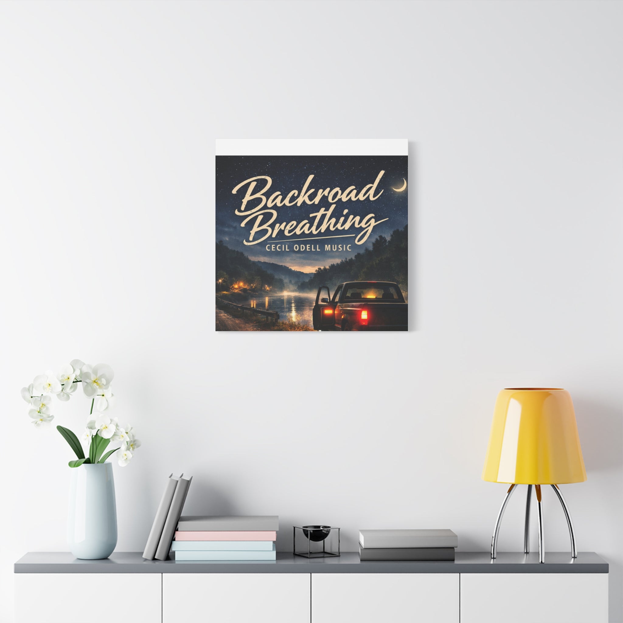 Backroad Breathing Matte Canvas Wall Art: Night Truck Landscape Music Print