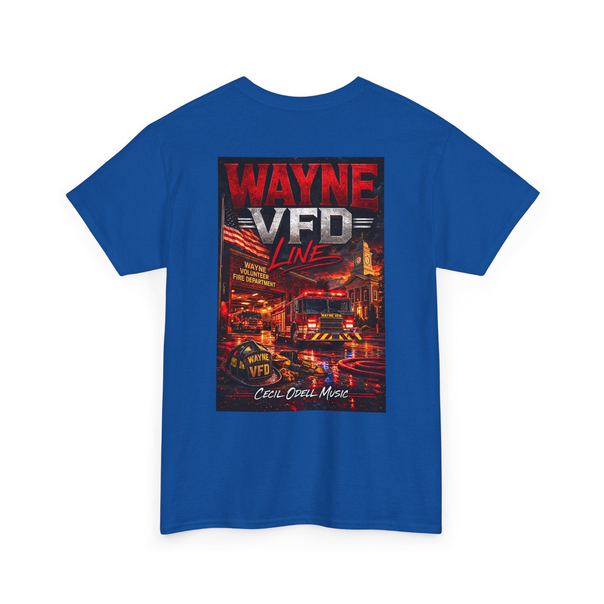 Wayne VFD Line Graphic Tee: Retro Firefighter Poster Shirt
