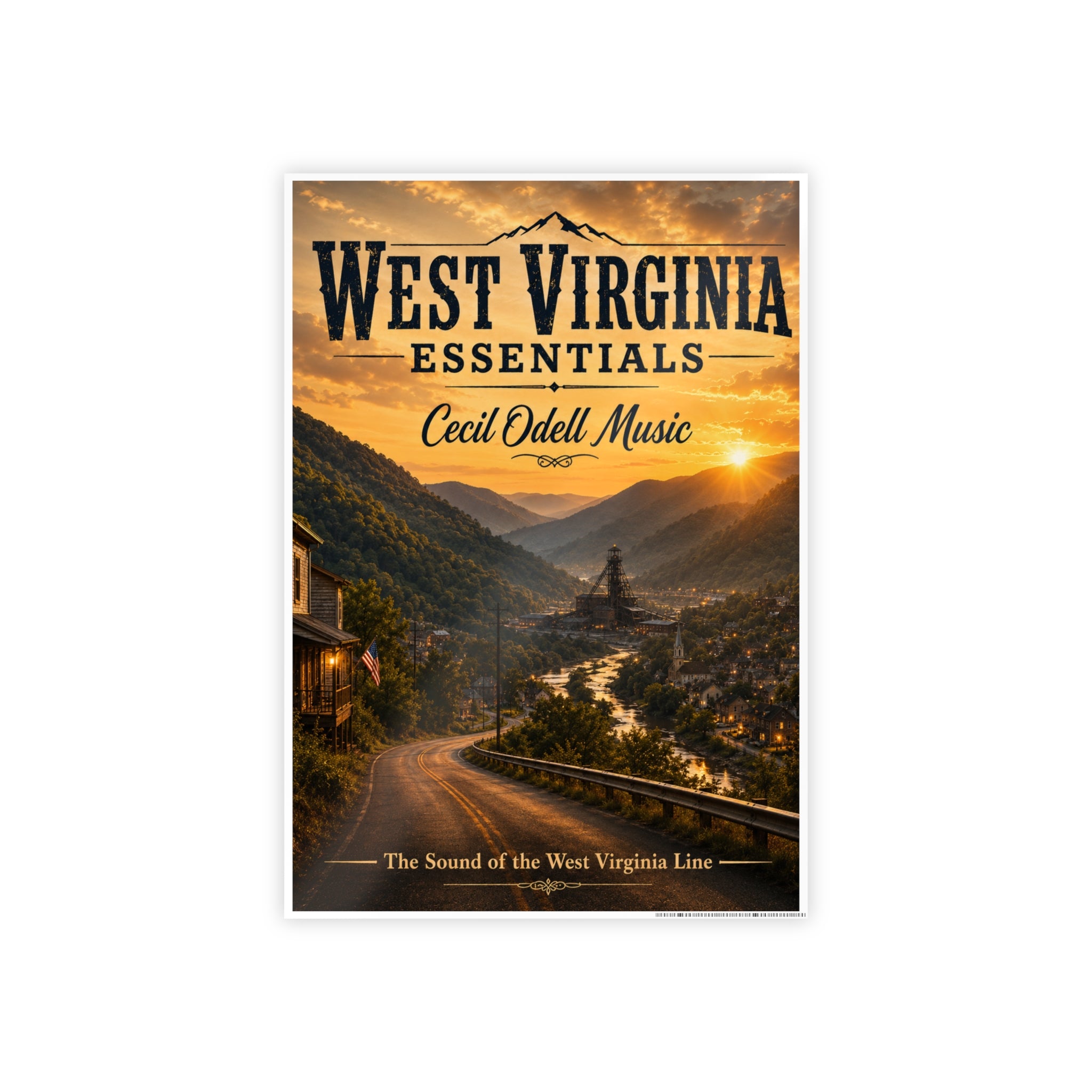 West Virginia Essentials Vintage Sunset Poster — Cecil Odell Music Scenic Wall Art