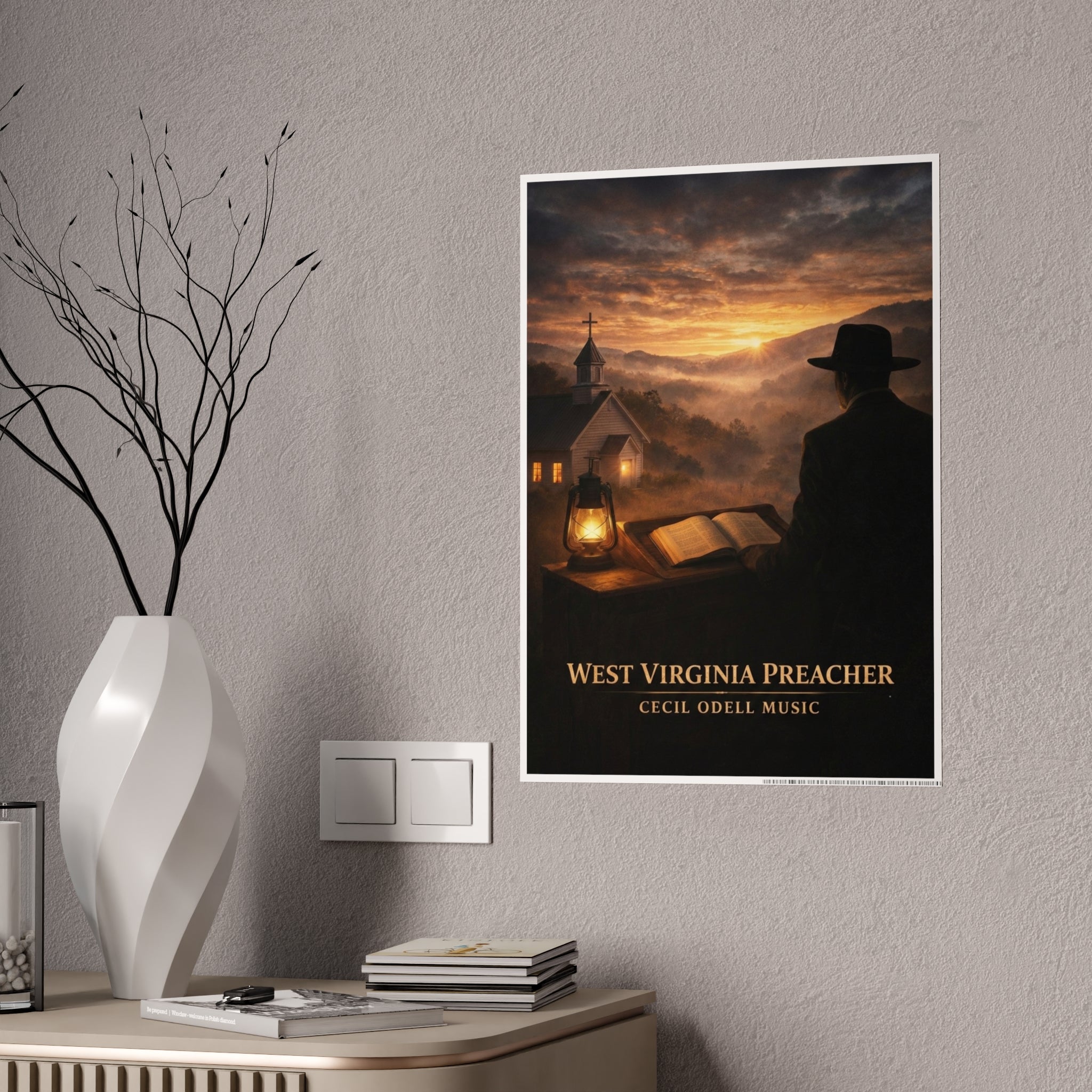 West Virginia Preacher Gloss Poster: Rustic Sunset Church Wall Art
