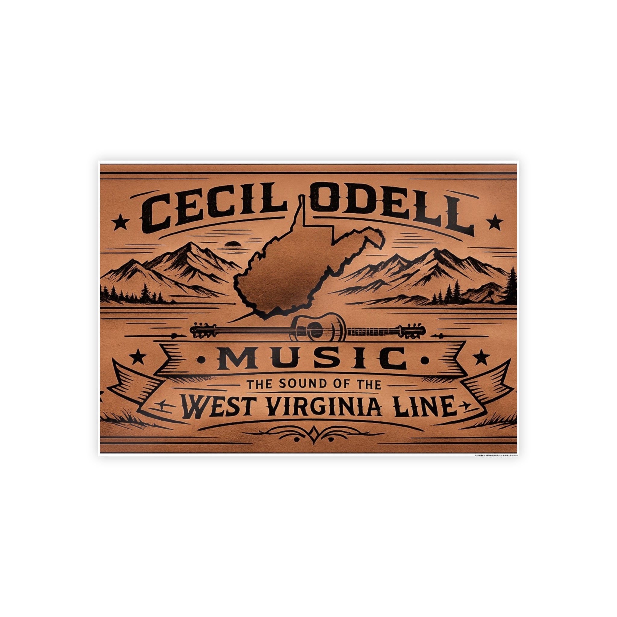 Cecil Odell Music Poster: 'The Sound of the West Virginia Line' Vintage Wood-Style Print