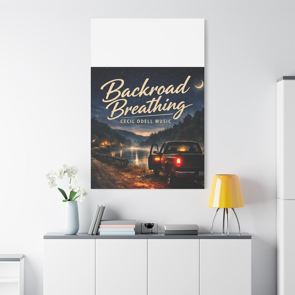 Backroad Breathing Matte Canvas Wall Art: Night Truck Landscape Music Print