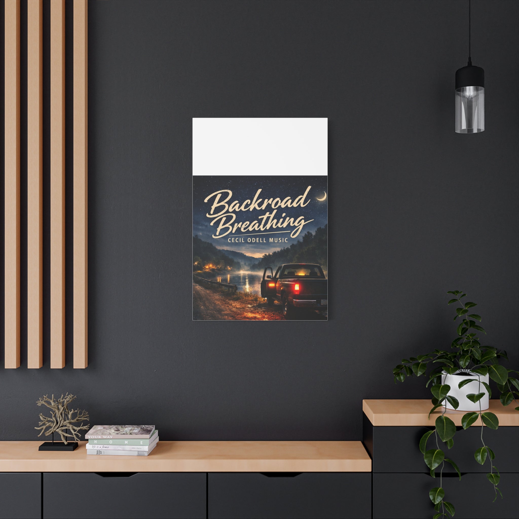 Backroad Breathing Matte Canvas Wall Art: Night Truck Landscape Music Print