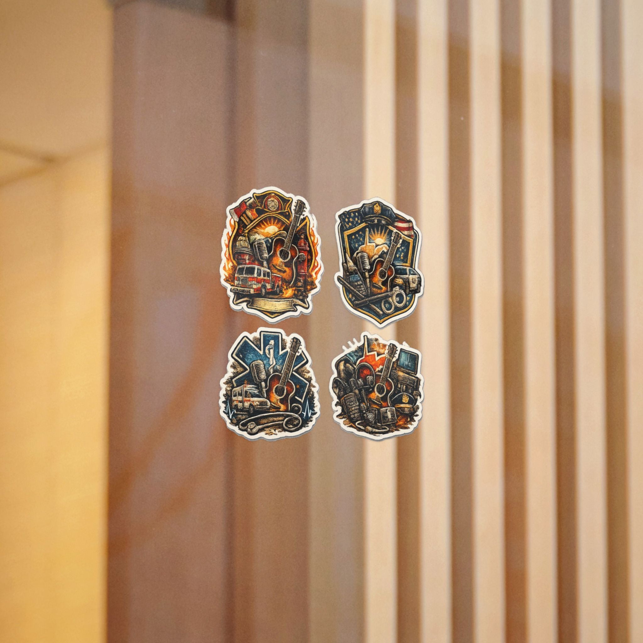 Music Roadtrip Die-Cut Sticker Pack: Vintage Guitar & Travel Icons (Set of 4)
