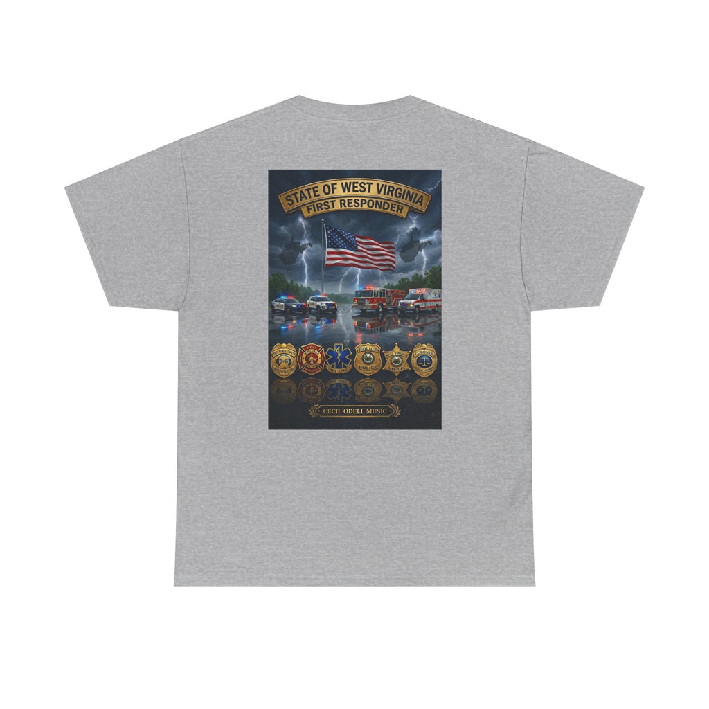 West Virginia First Responders Tribute Tee: State Emblem & American Flag Memorial Shirt