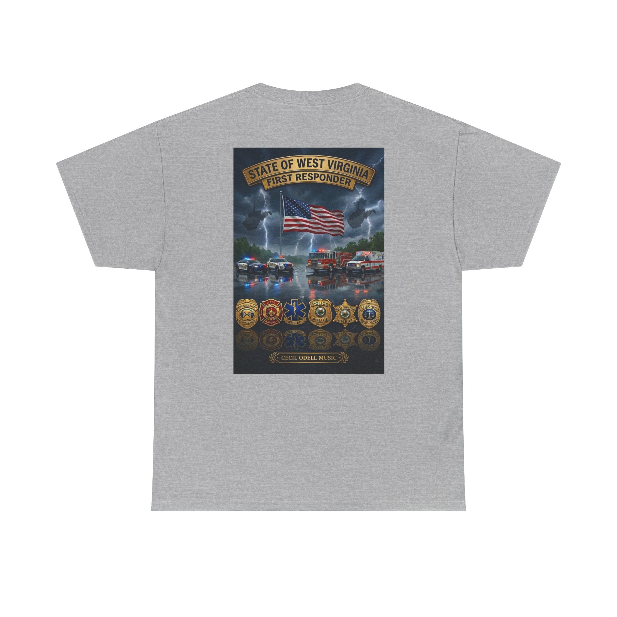 West Virginia First Responders Tribute Tee: State Emblem & American Flag Memorial Shirt