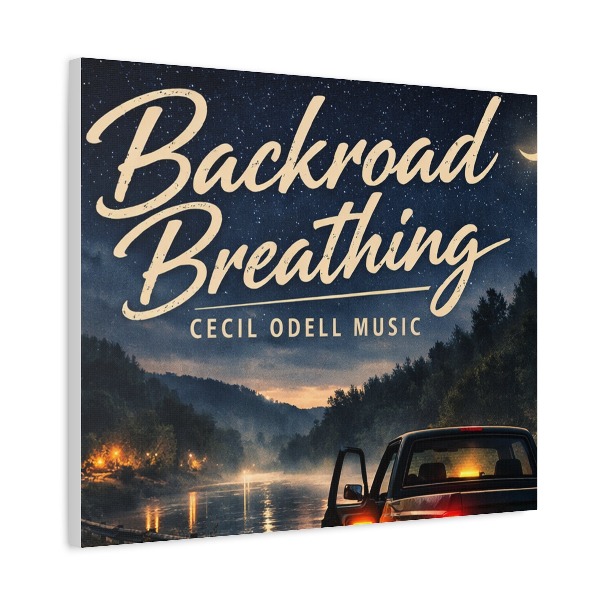 Backroad Breathing Matte Canvas Wall Art – Night Truck Landscape Music Print