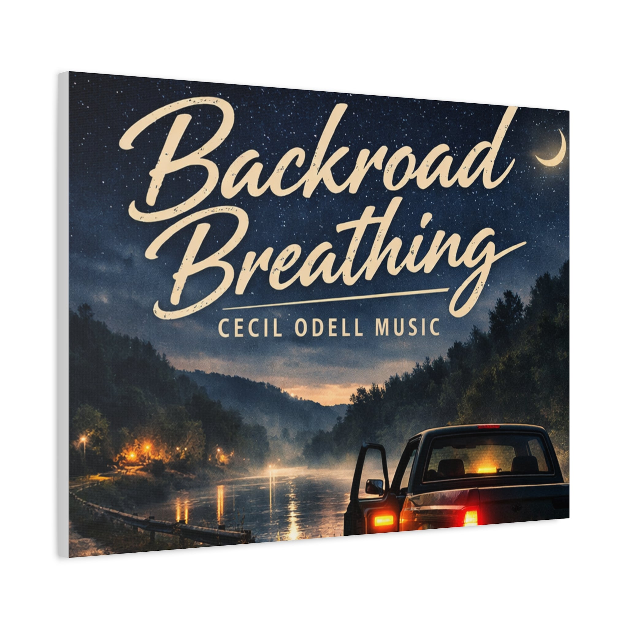Backroad Breathing Matte Canvas Wall Art: Night Truck Landscape Music Print