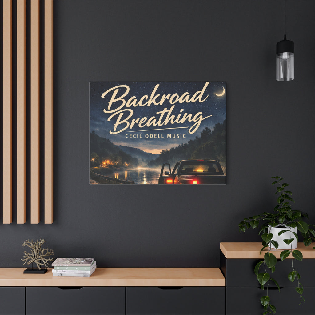 Backroad Breathing Matte Canvas Wall Art: Night Truck Landscape Music Print