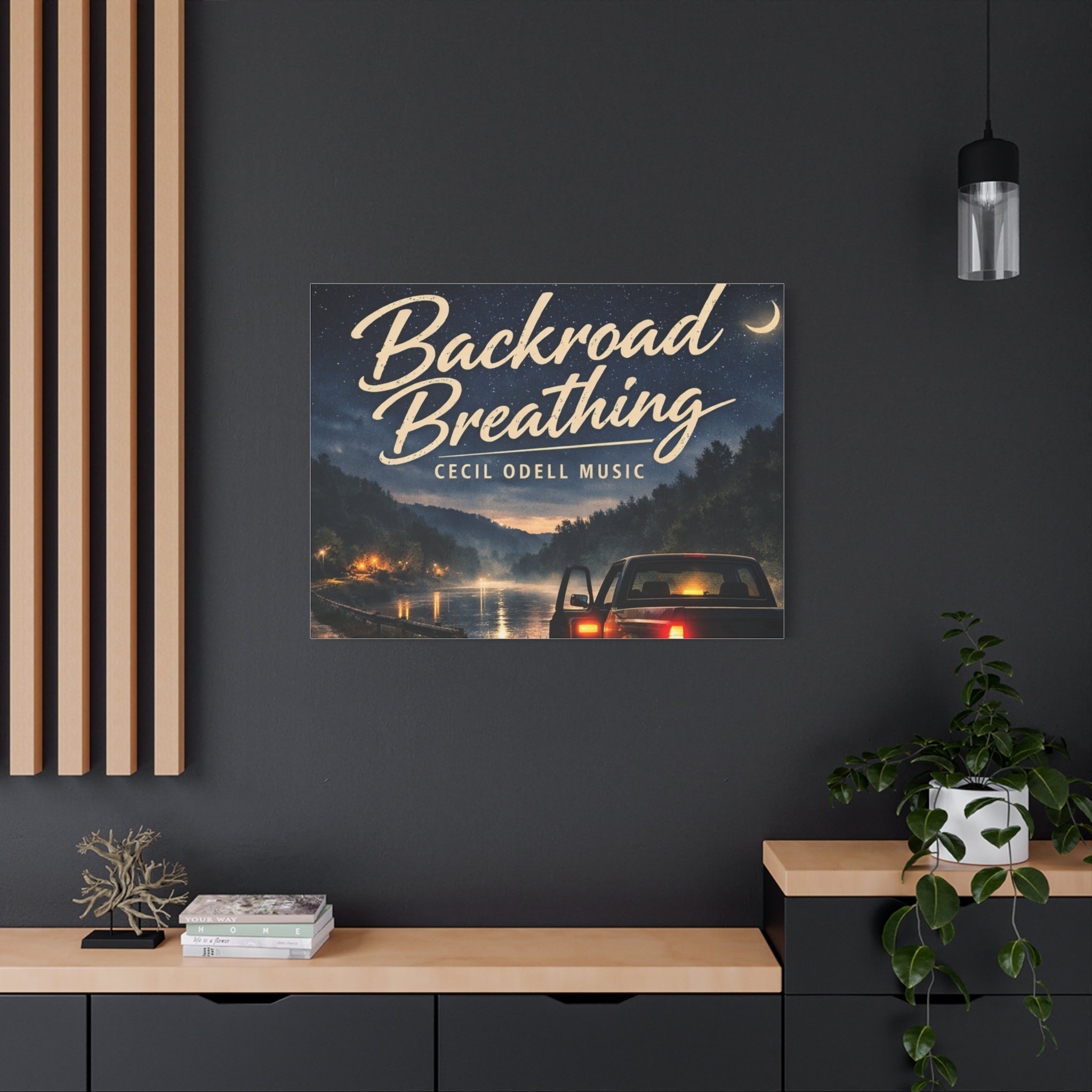 Backroad Breathing Matte Canvas Wall Art: Night Truck Landscape Music Print