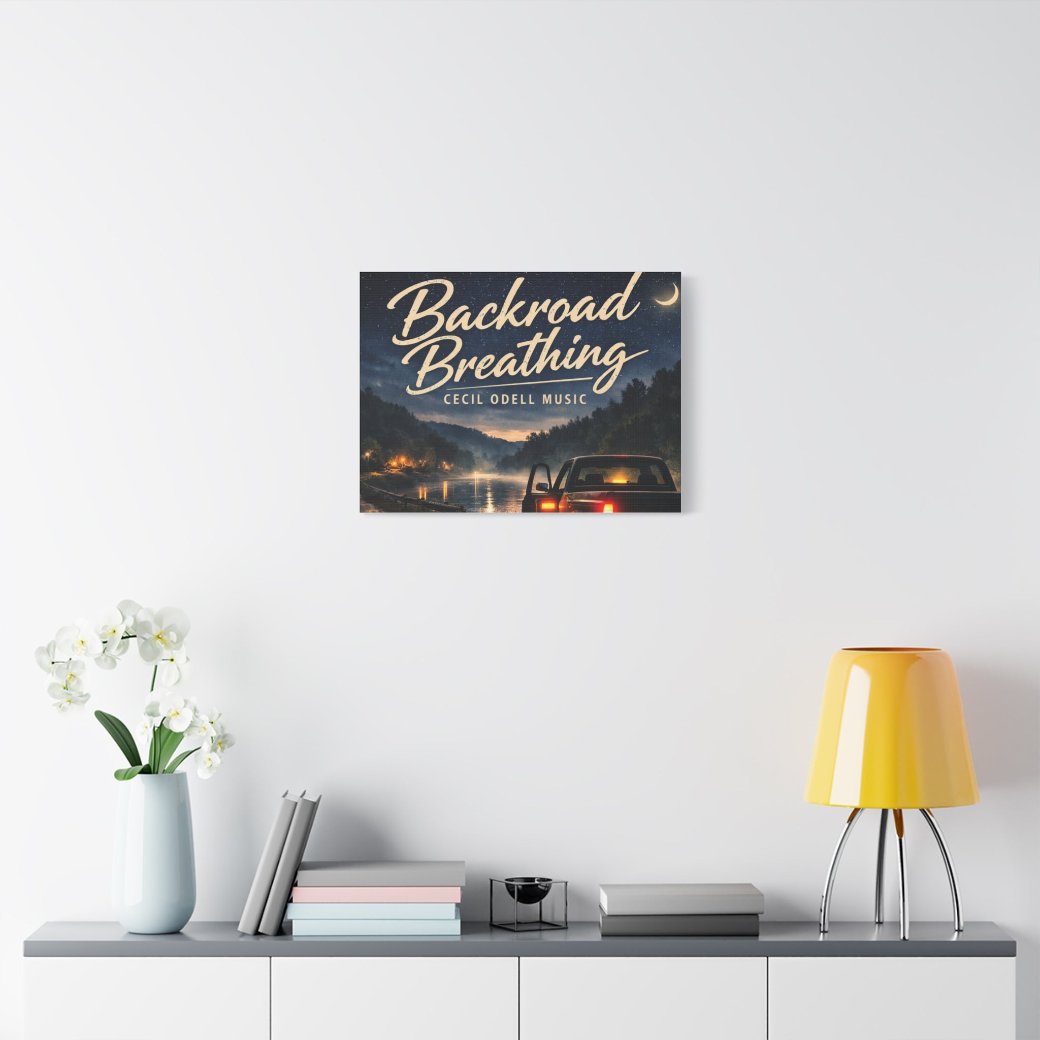 Backroad Breathing Matte Canvas Wall Art: Night Truck Landscape Music Print