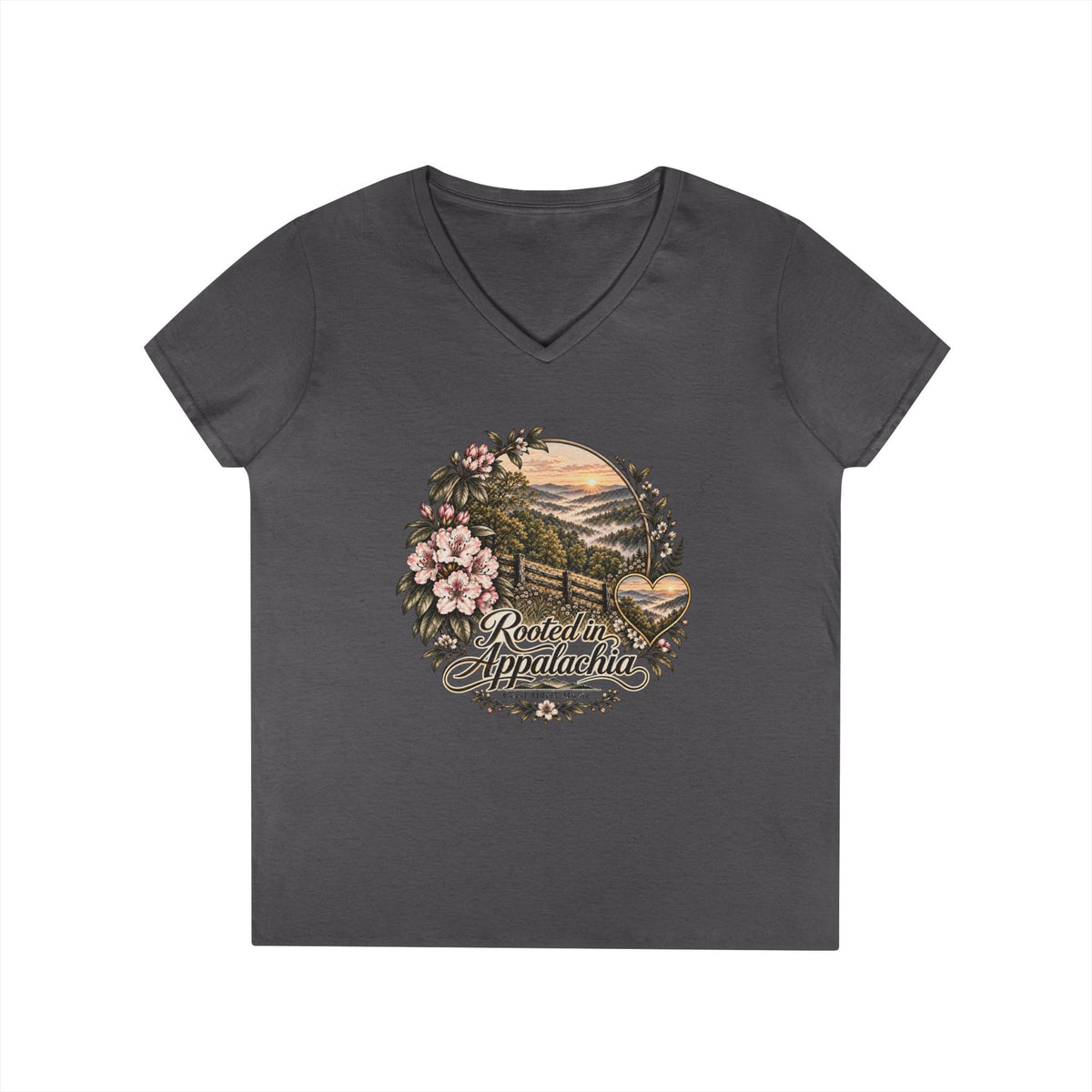 Rooted in Appalachia Ladies' V-Neck T-Shirt – Rustic Mountain Floral Tee