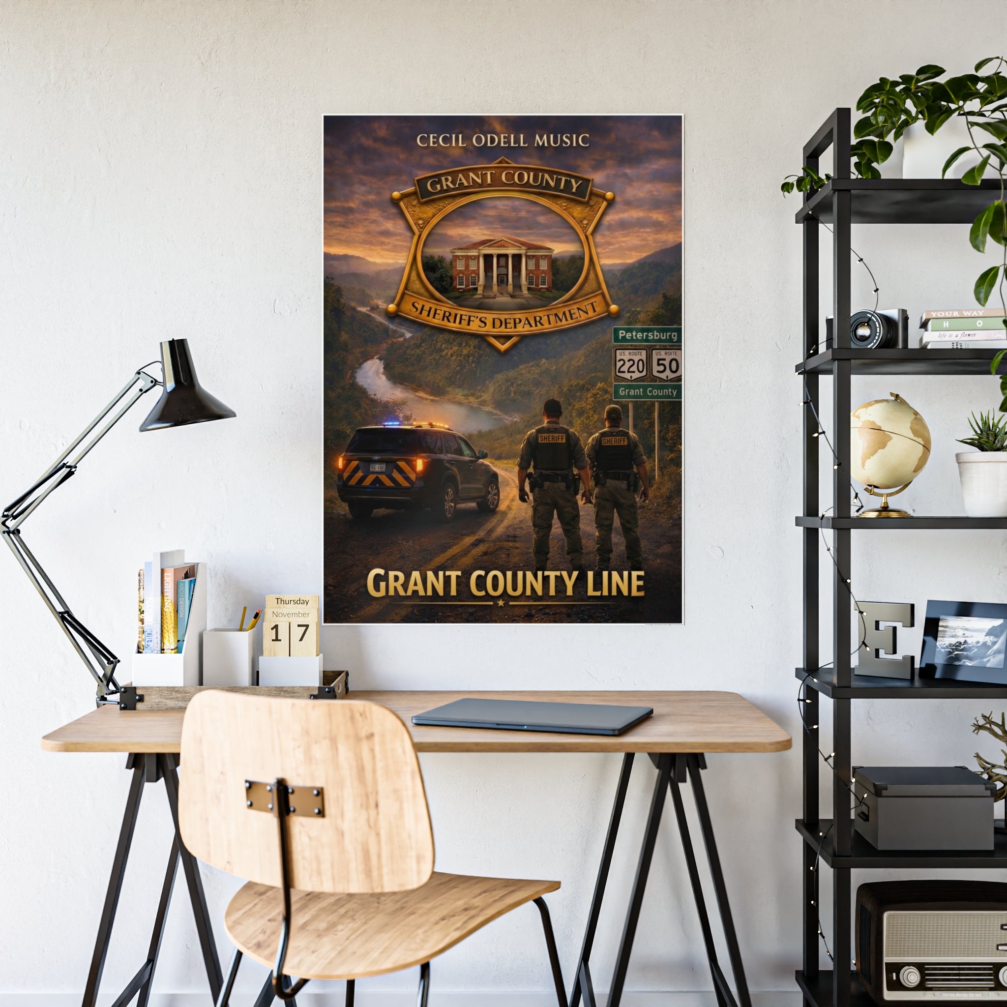 Grant County Line Gloss Poster: Sheriff Badge Scenic Wall Art
