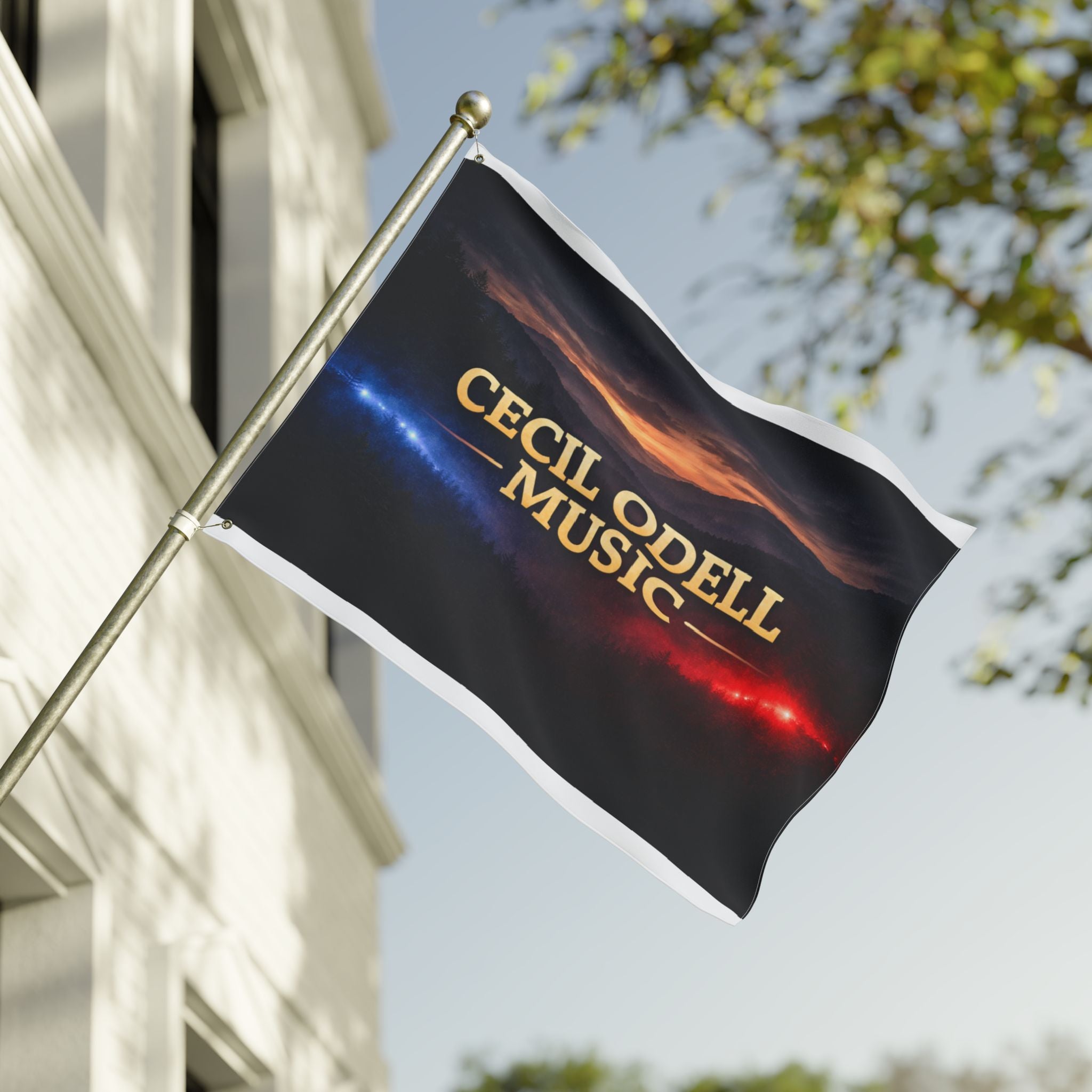 Cecil Odell Music Double-Sided Flag: Sunset Stage Logo Banner for Musicians & Fans