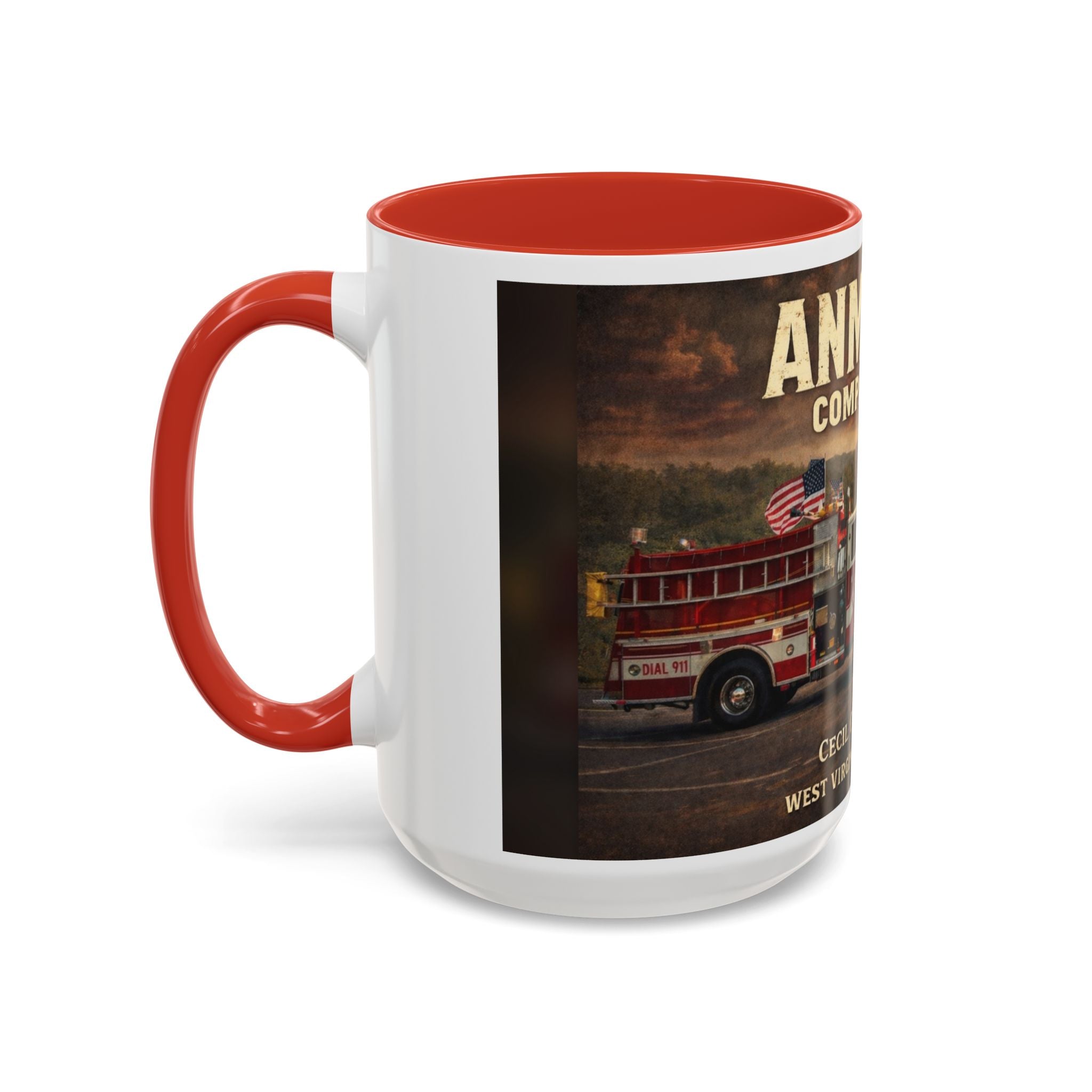Anmoore Company One Firetruck Accent Coffee Mug: 'Hold That Line' West Virginia Country Music Tribute