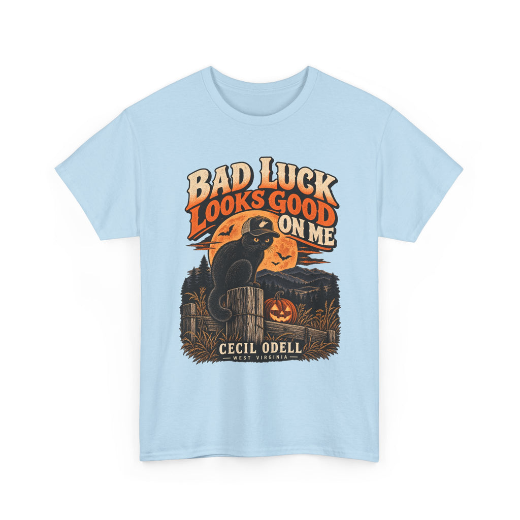 Bad Luck Looks Good on Me Halloween Tee | Cecil Odell