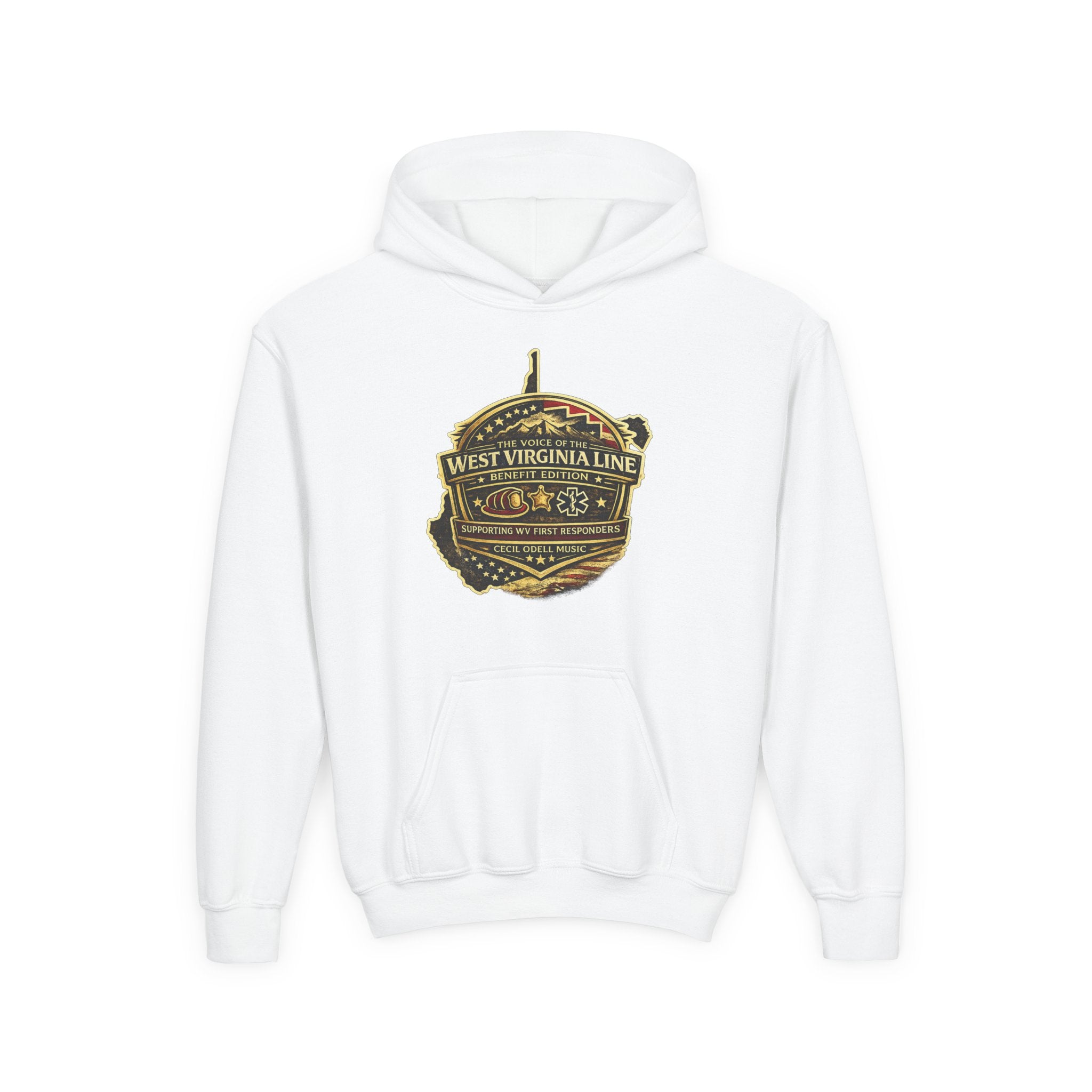 West Virginia Line '55 County Line' Youth Hoodie - Vintage State Music Railroad Design