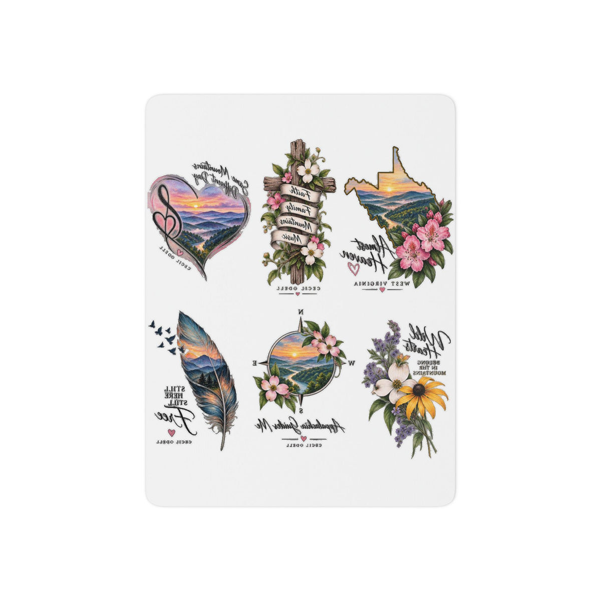 Nature Sunset Temporary Tattoos — Floral, Feather & State Silhouette Designs