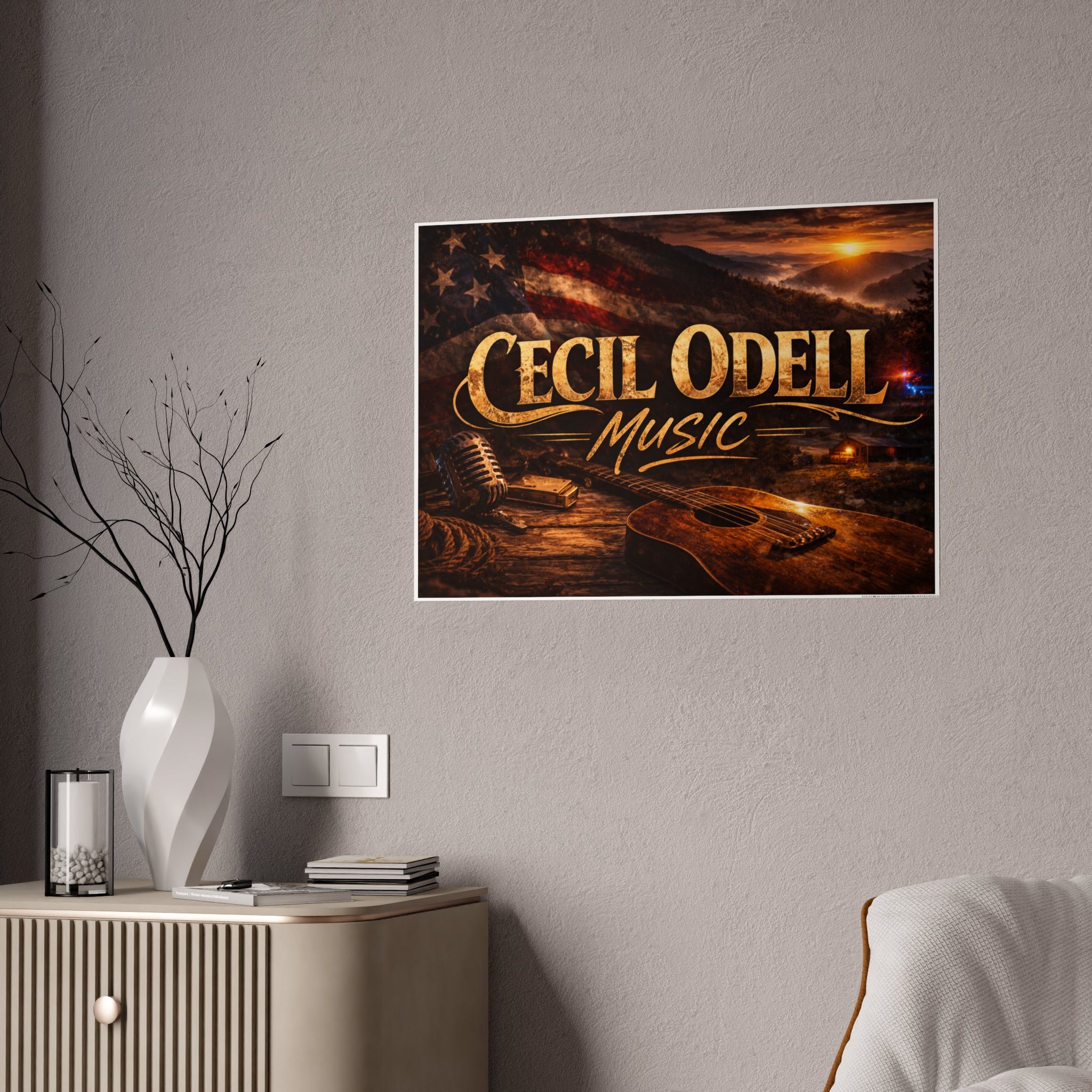 Cecil Odell Music Gloss Poster: Vintage Americana Guitar Wall Art