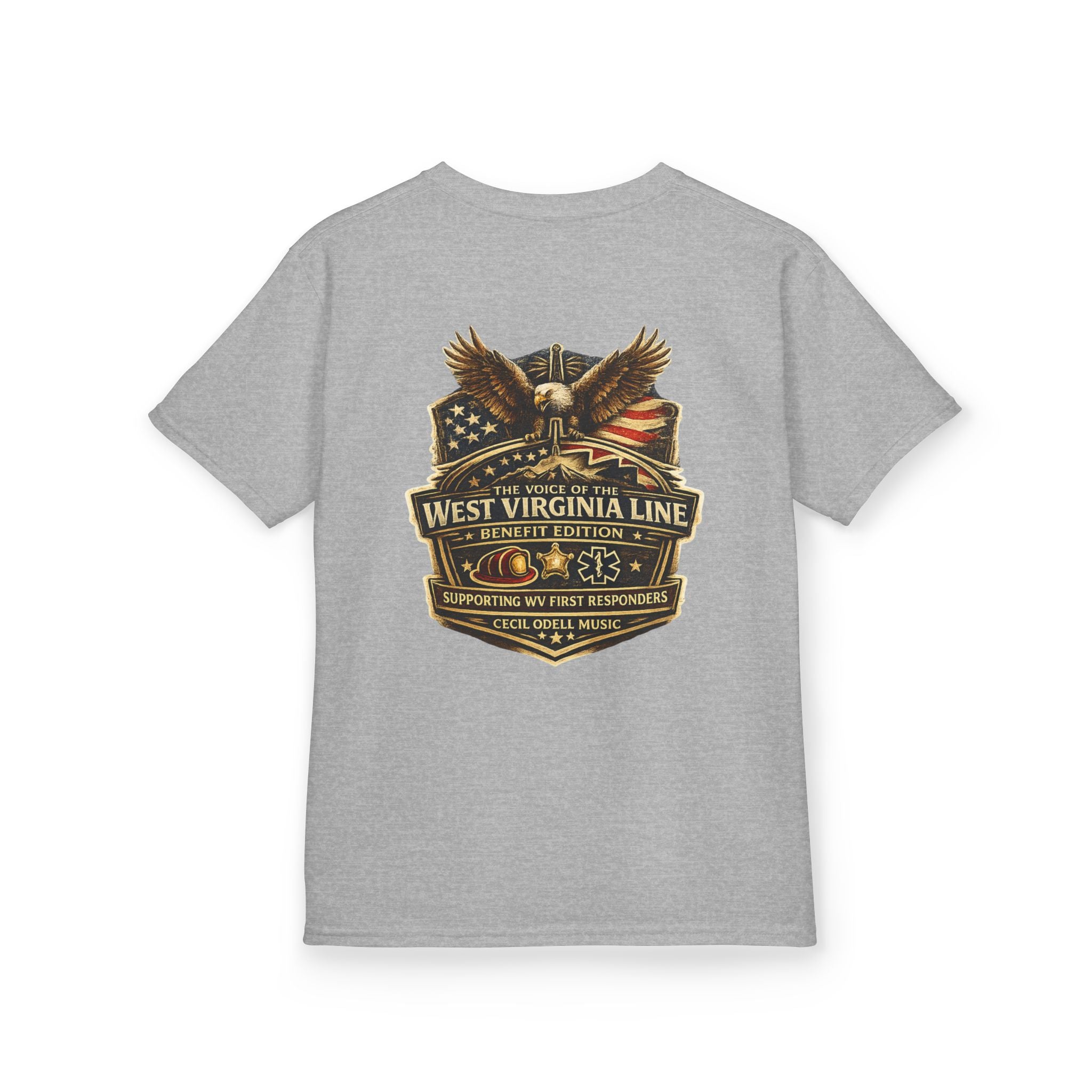 Kids T‑Shirt: Vintage West Virginia Line Badge with Eagle & American Flag