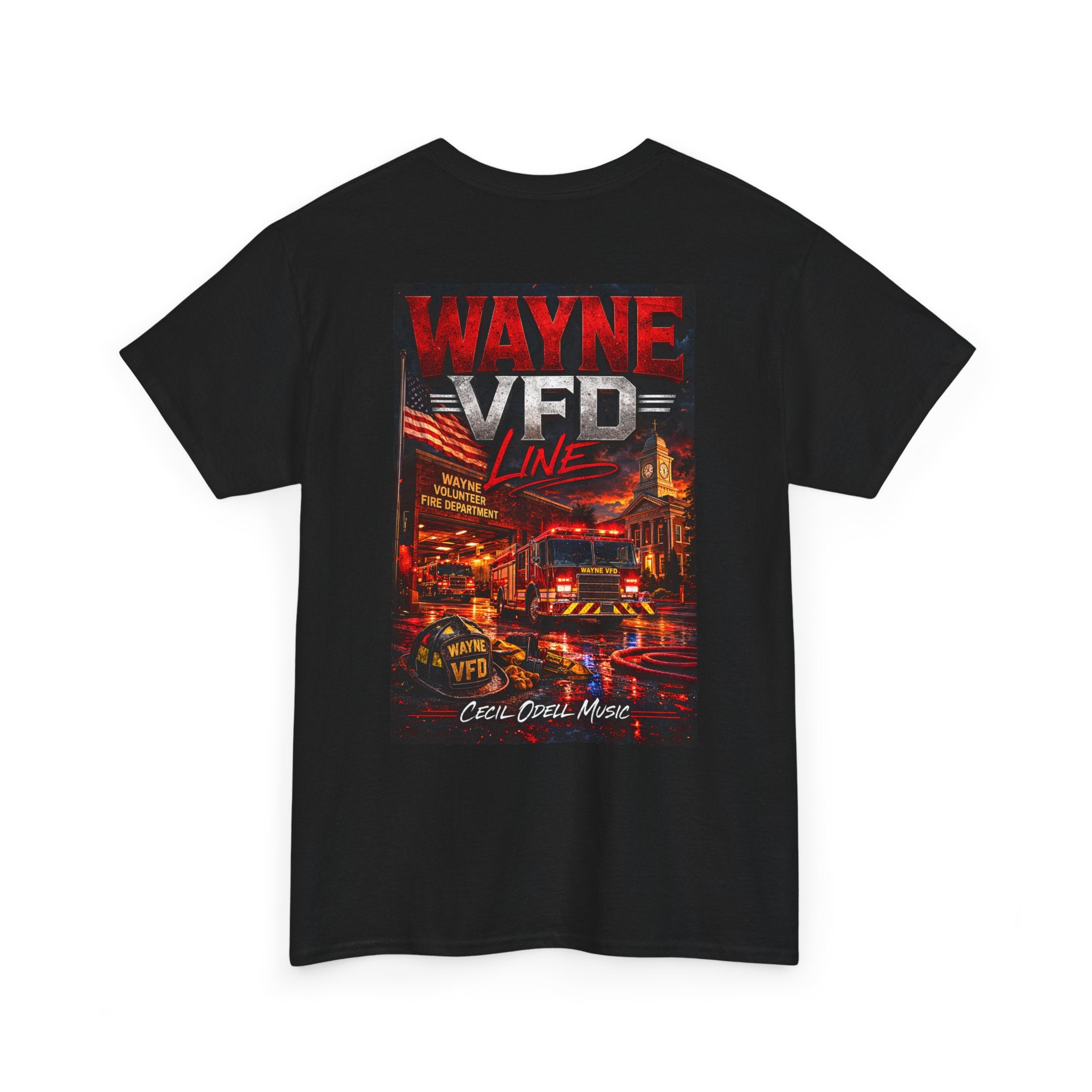 Wayne VFD Line Graphic Tee: Retro Firefighter Poster Shirt