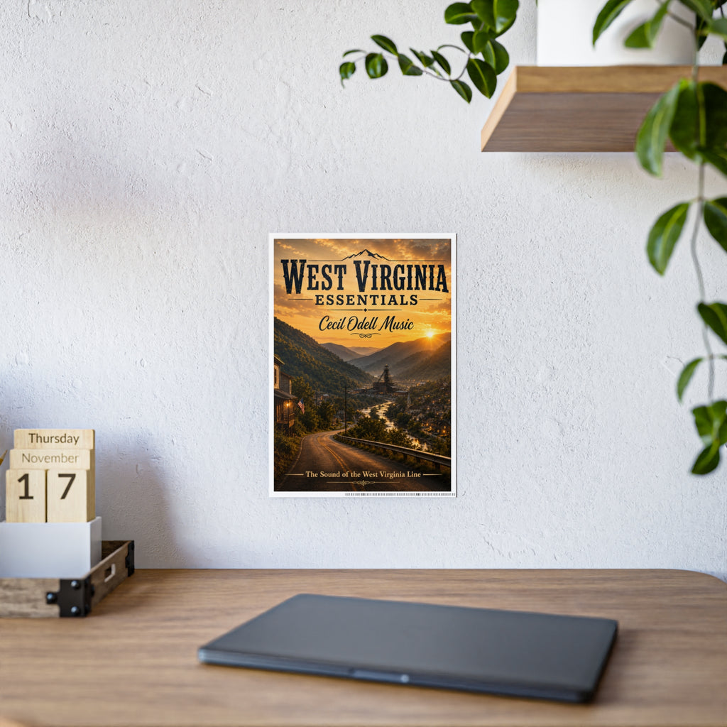 West Virginia Essentials Vintage Sunset Poster — Cecil Odell Music Scenic Wall Art