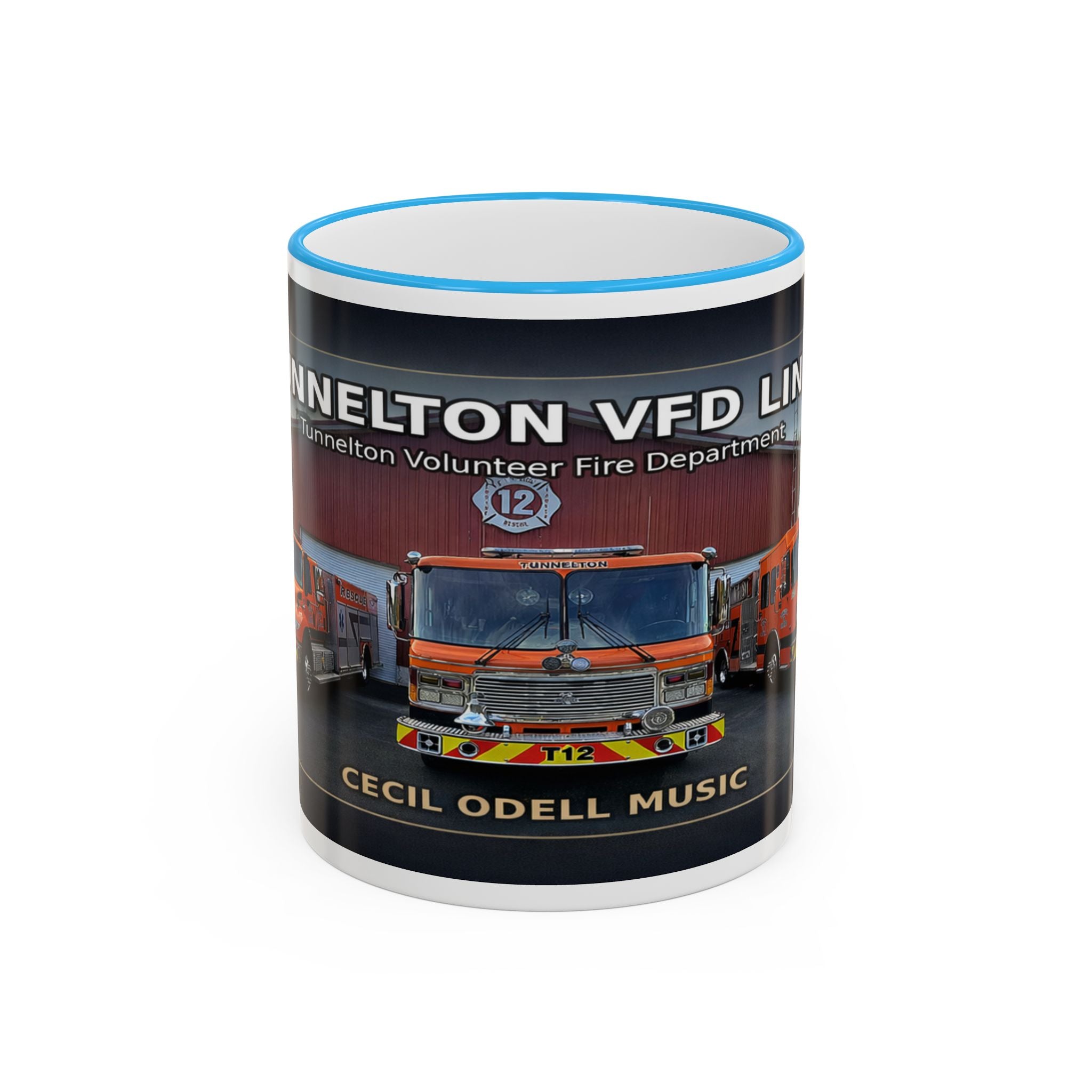 Fire Truck Photo Accent Rim Mug: "Cecil Odell Music" Volunteer Fire Department Tribute (11oz/15oz)
