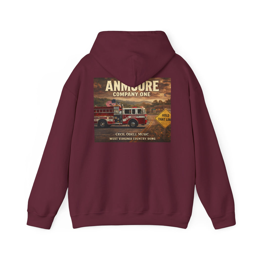 Firetruck Graphic Hoodie: Anmoore Company One Vintage Rescue Music Crewneck