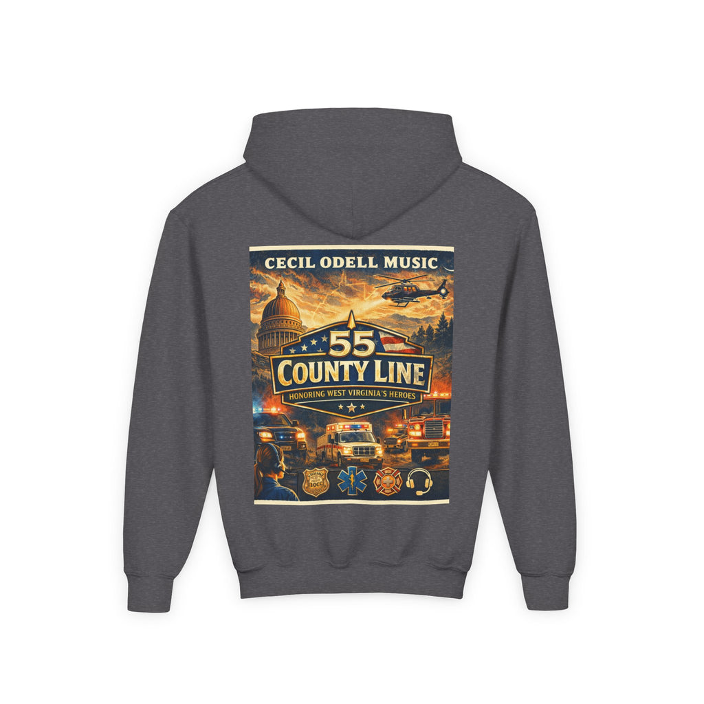 Youth Hoodie - '55 County Line' West Virginia Line Music Graphic Pullover