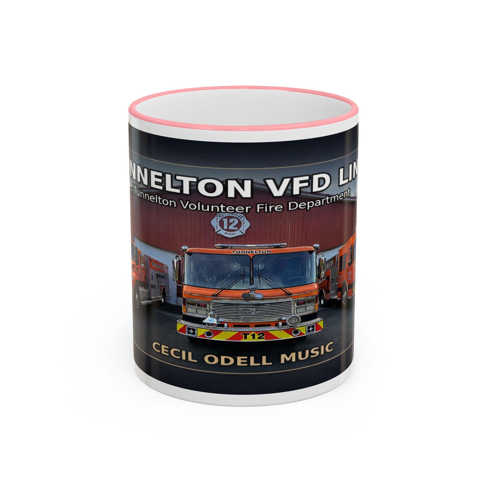 Fire Truck Photo Accent Rim Mug: "Cecil Odell Music" Volunteer Fire Department Tribute (11oz/15oz)