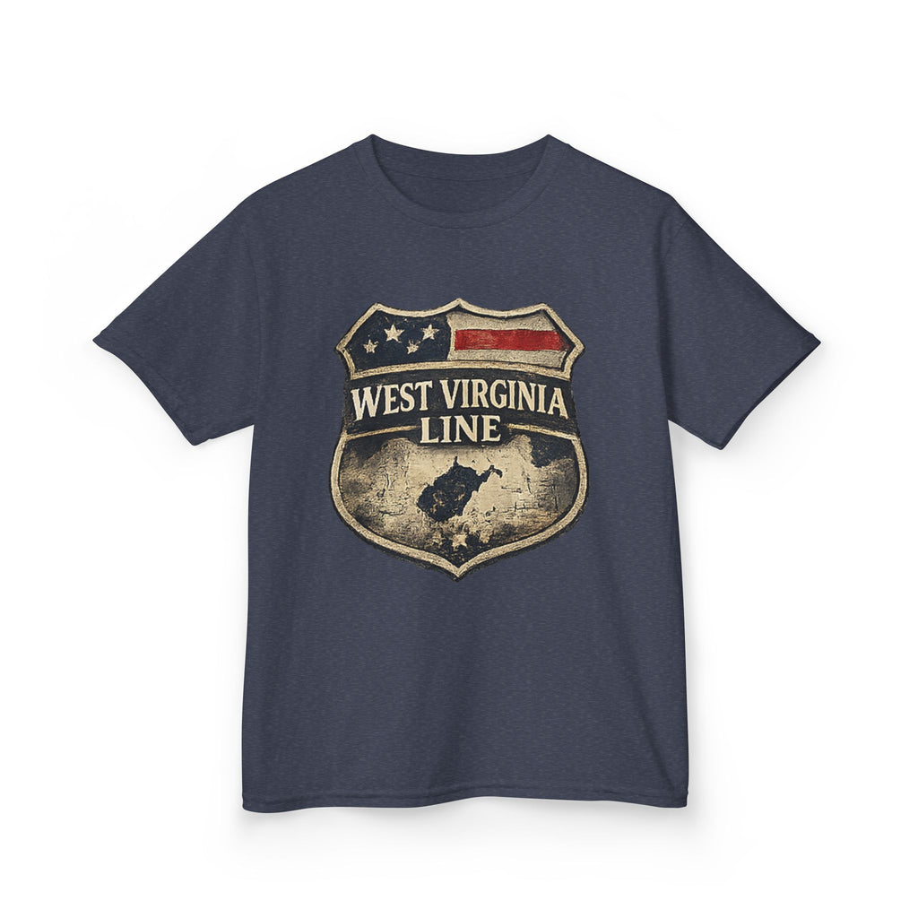 Kids T‑Shirt: Vintage West Virginia Line Badge with Eagle & American Flag