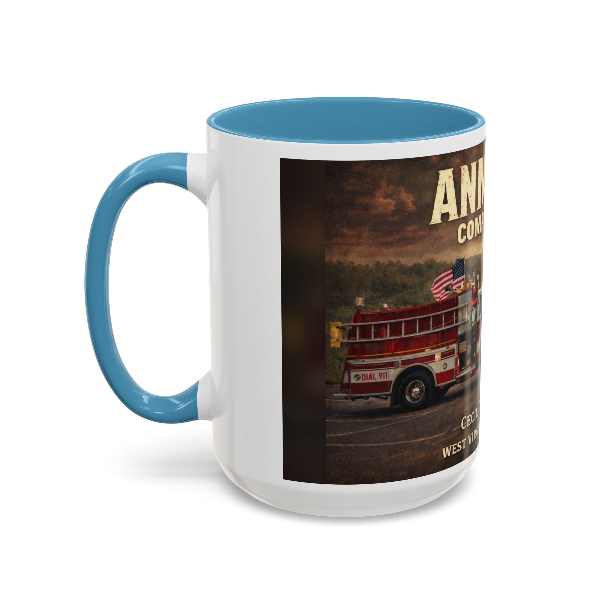 Anmoore Company One Firetruck Accent Coffee Mug: 'Hold That Line' West Virginia Country Music Tribute