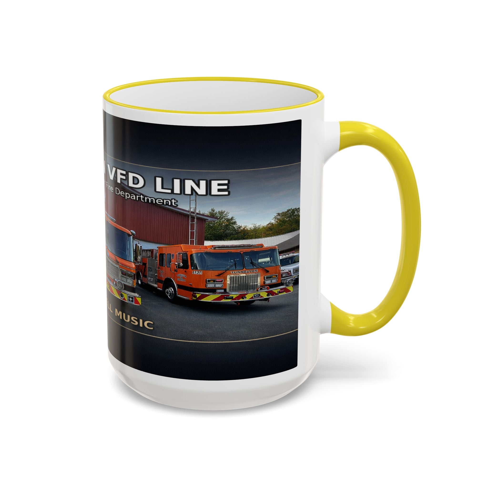 Fire Truck Photo Accent Rim Mug: "Cecil Odell Music" Volunteer Fire Department Tribute (11oz/15oz)
