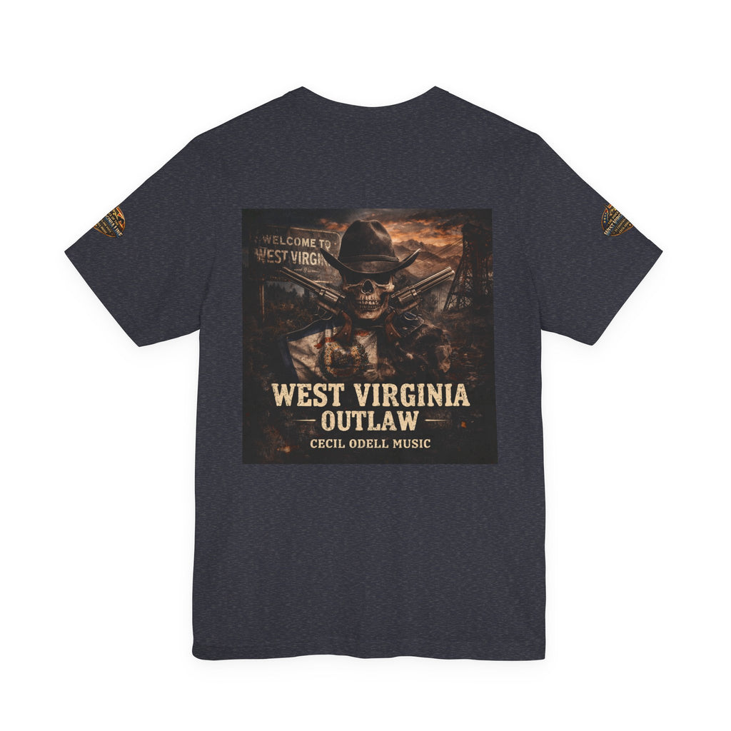 West Virginia Outlaw T-Shirt: Rustic Skull & Guns Country Graphic Tee