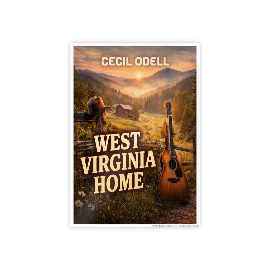 West Virginia Home Poster: Rustic Mountain Guitar Wall Art