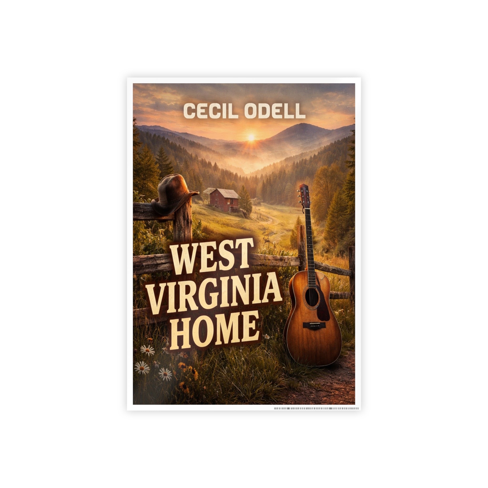 West Virginia Home Poster: Rustic Mountain Guitar Wall Art