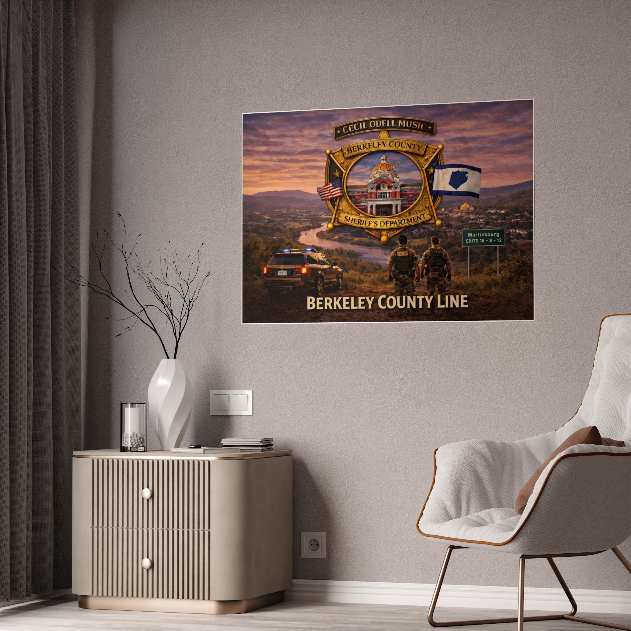 Berkeley County Line Gloss Poster: Sheriff’s Department Badge Scenic Tribute