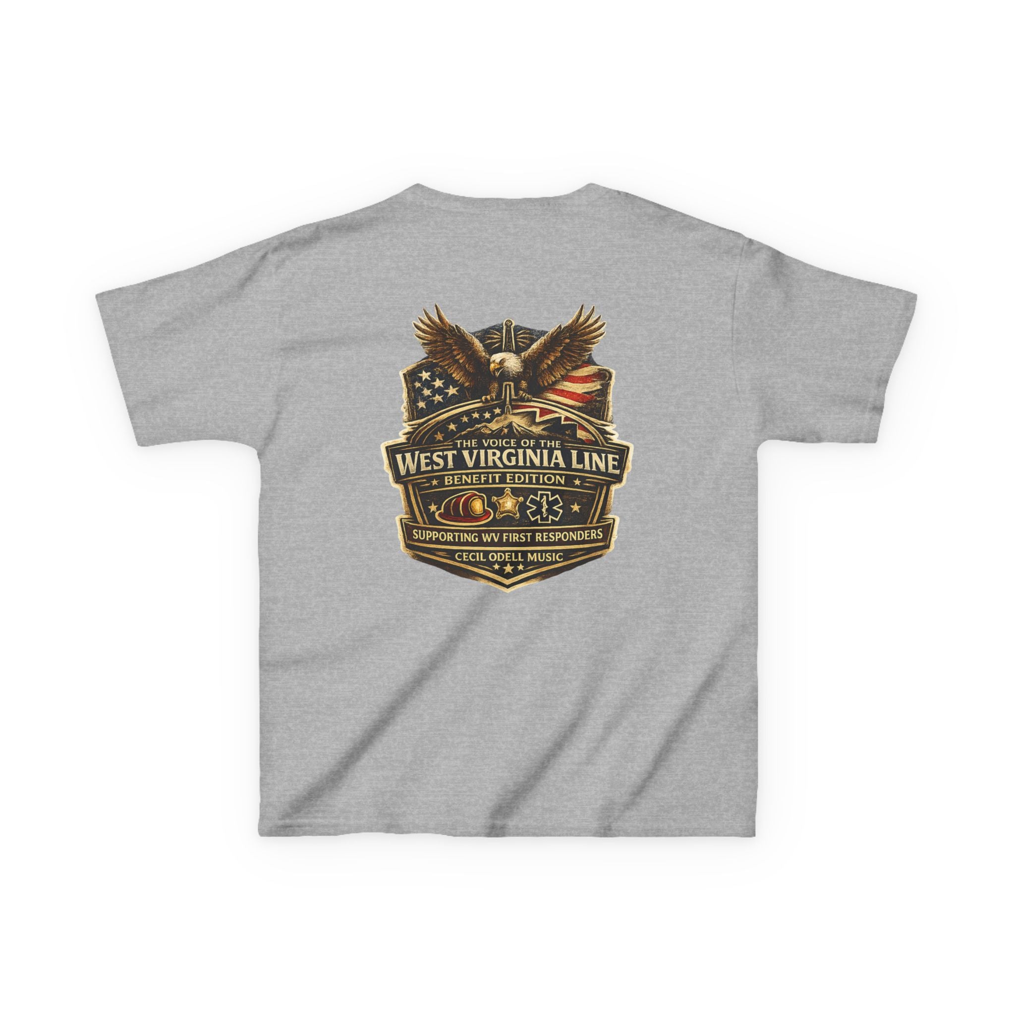 Kids T‑Shirt: Vintage West Virginia Line Badge with Eagle & American Flag