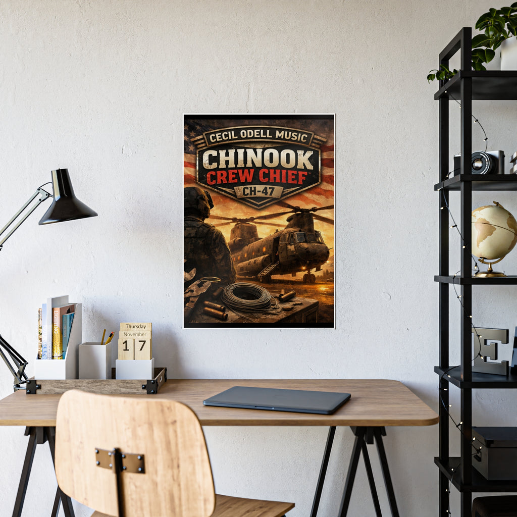 Chinook Crew Chief CH-47 Gloss Poster: Military Helicopter Wall Art