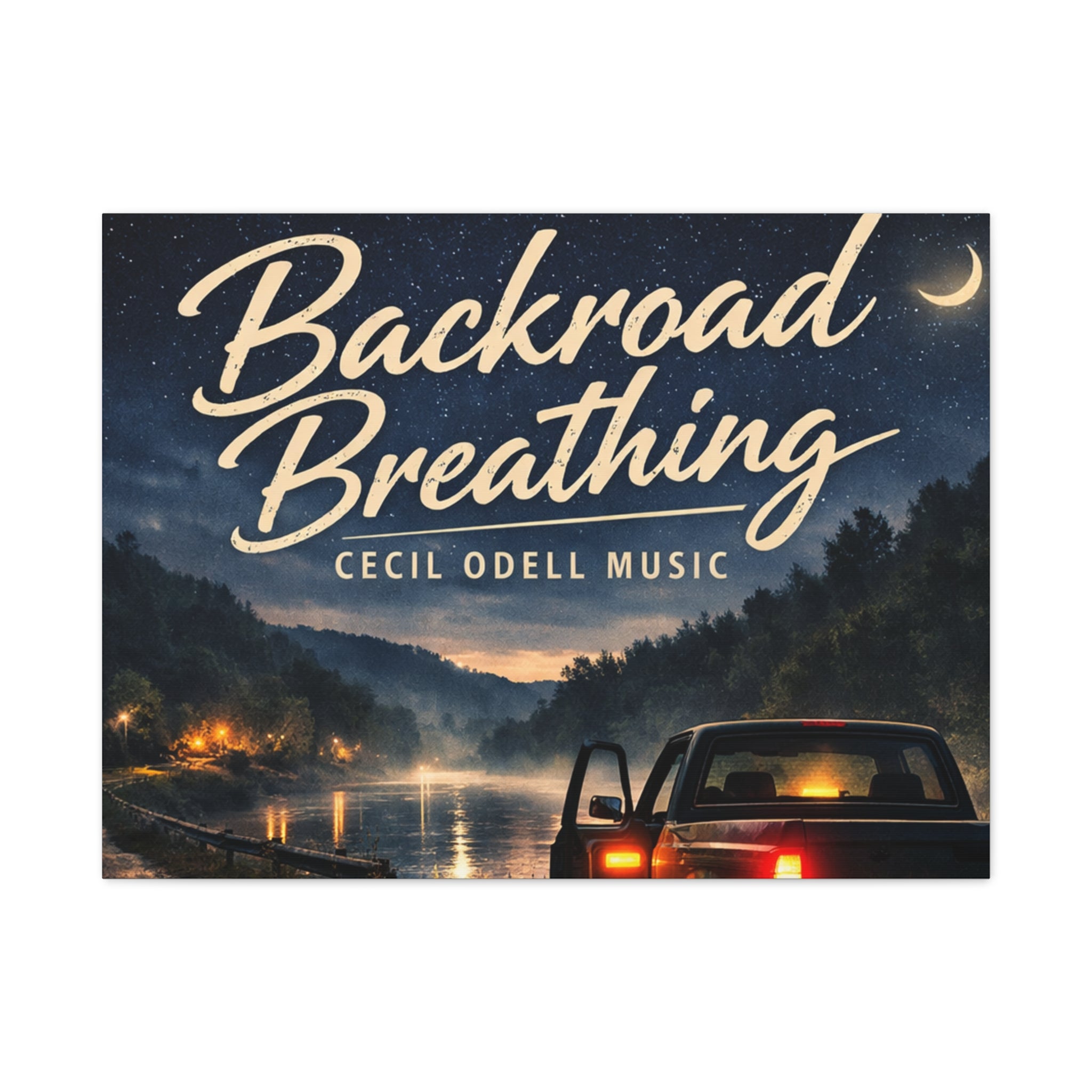 Backroad Breathing Matte Canvas Wall Art: Night Truck Landscape Music Print