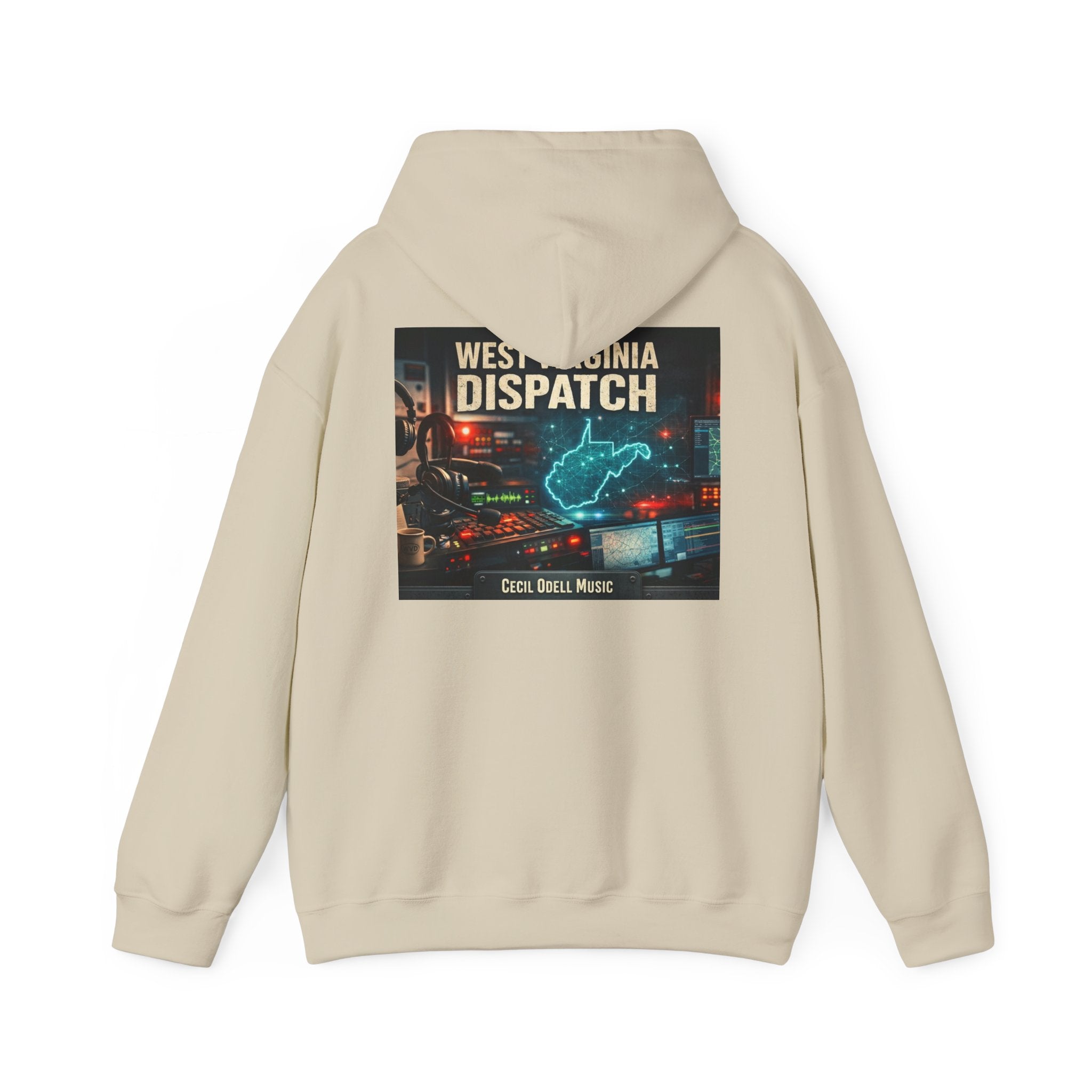 West Virginia Dispatch Hoodie: Retro Neon State Map & Eagle Graphic