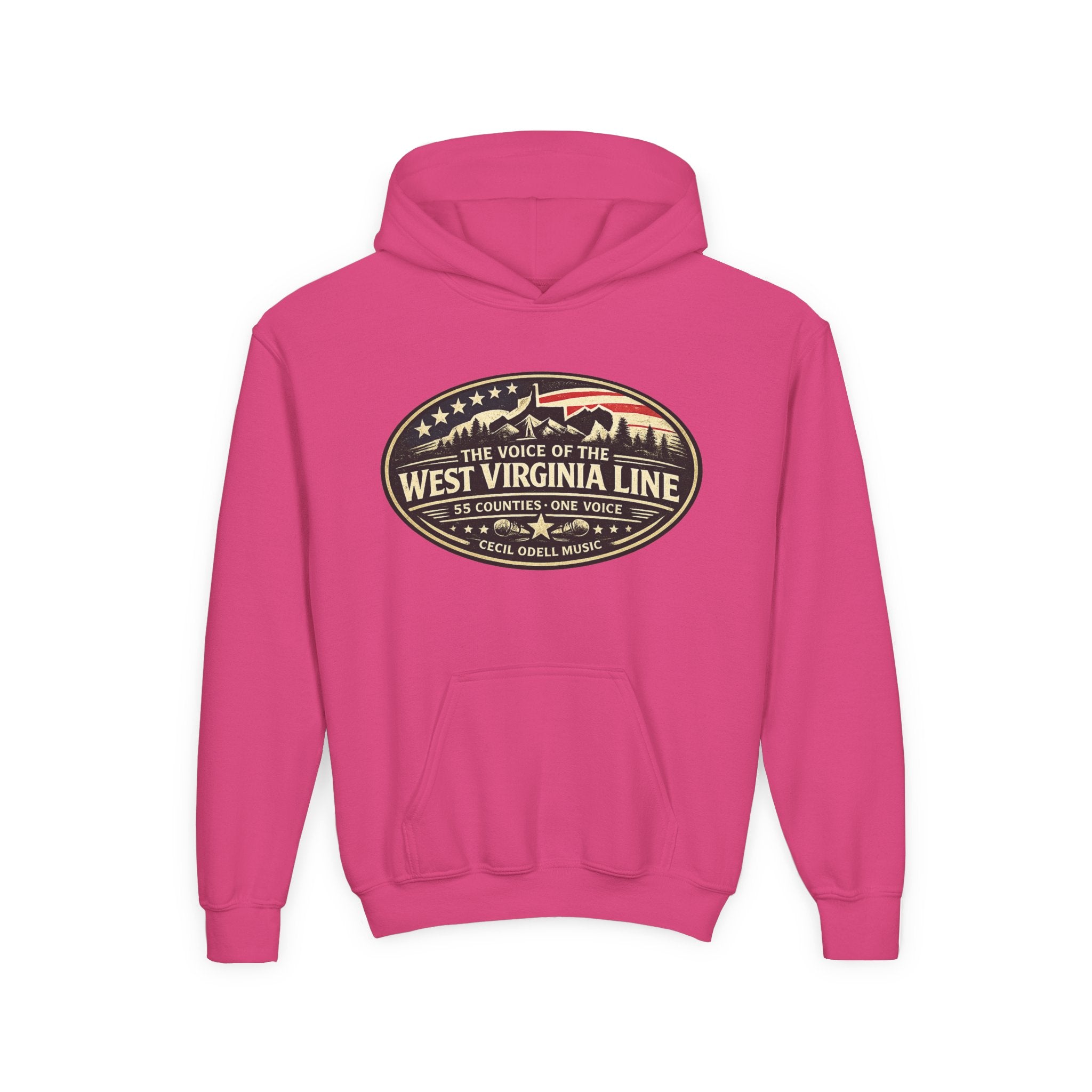 Youth Hoodie - '55 County Line' West Virginia Line Music Graphic Pullover